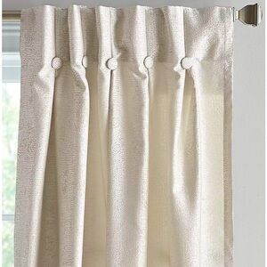 4- DKNY: 108” Pleated drapes with accent buttons Champagne. Like New!
